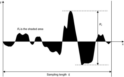 Figure 1 Skin surface curve obtained with a profilometer depicting Ry (wrinkle depth) and Ra (mean surface roughness).