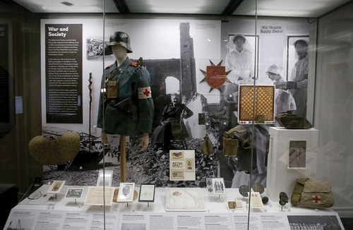 Figure 3. Display case in Remembering 1916 which includes the Chinese braid (Courtesy of National Museums NI).