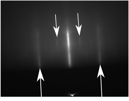 Figure 7. RHEED pattern taken 10 s after the start of the GST growth on Si(1 1 1)-√3 × √3.