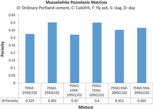 Figure 4. Porosity values for Musselwhite Pozzolanic tailings matrices