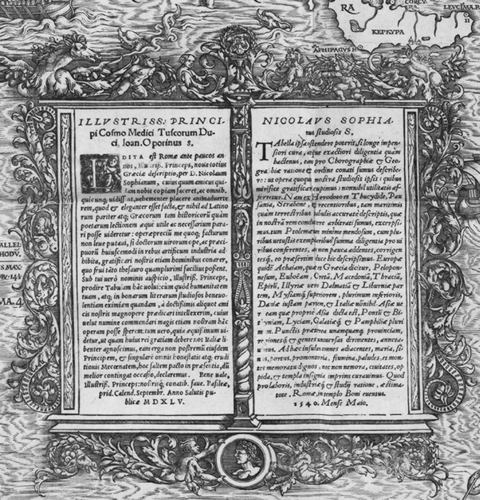Figure 2 Sophianos's address to the reader from Rome ‘in templo Boni Eventus’, dated May 1540. Sophianos's original text was included in the later Basel issue of the map by Johannes Oporin (1545, see Fig. 5). (Reproduced with permission from the Library of Congress, Washington, D.C., G 2000 1545 G 45 Vault.)