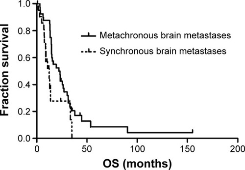 Figure 4 Kaplan–Meier analysis for overall survival of patients with synchronous and metachronous brain metastases.