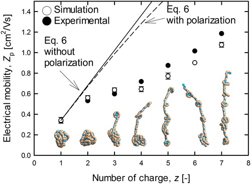 Figure 6. Relationship between the electrical mobility and charge number (PEG3,538).