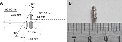 Figure S1 The blueprint of our experimental implant (A) and turned surface implant (B).