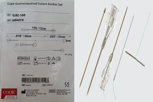 Figure 2 Suture anchor set showing the needle and T fastener.