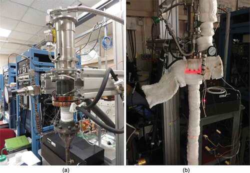 Fig. 10. (a) Modified Sunpower E2 convertor combined with balancer (top) and heat pipe (bottom). (b) Operational testing of single-string power conversion and heat transport system using heat pipe, Stirling convertor, balancer, and controller.