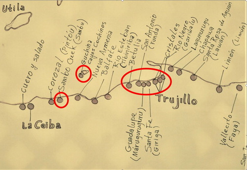 Figure 2. North Coast Garifuna settlements.