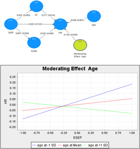 Figure 2 Moderation effect of the variable age of FLMs on the relationship between SE and HR.