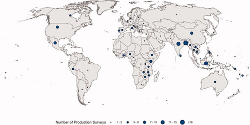 Figure 3. COVID-19 surveys about aquatic food production and value chains. n = 110 studies.