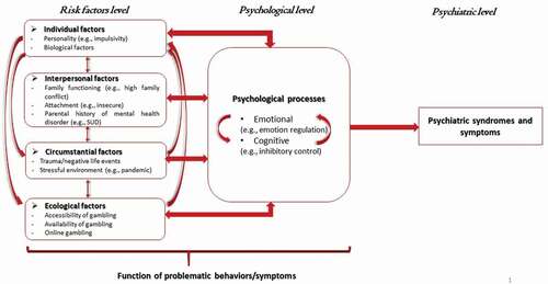 Figure 1. Adaptation of the psychological model of Kinderman and Tai (Citation2007) based on the Pathways Model. SUD = substance use disorder.