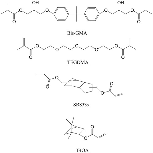 Figure 1. Chemical structure of monomers utilized in this study along with their abbreviations.