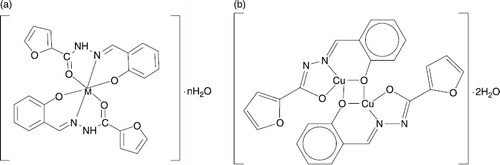 Figure 3.  General structure of complexes IX-XII (a) and XIII (b).