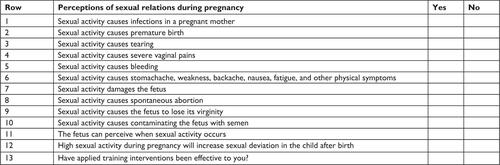 Figure S1 Questionnaire of sexual perceptions in pregnant women.