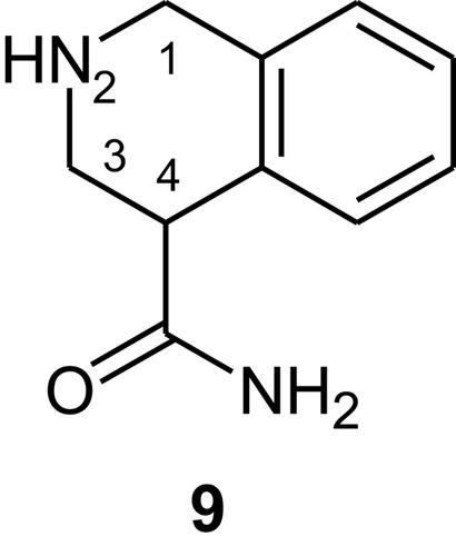 Figure 4 1,2,3,4-tetrahydroisoquinoline-4-carboxamide (9) chemical skeleton, including compounds 1–3, as having attractive fragment-like druggable chemical properties.