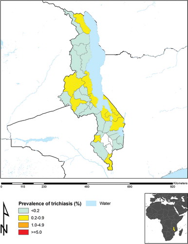 Figure 3. Prevalence of trichiasis, Malawi.