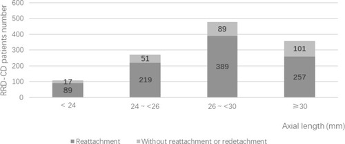 Figure 2 Axial length distribution of RRD-CD patients. RRD-CD, rhegmatogenous retinal detachment with choroidal detachment.