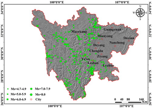 Figure 3. Distribution of large historical earthquakes in Sichuan Province.