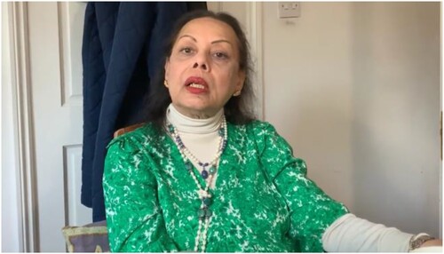 Figure 6. Ustad Alla Rakha’s daughter, Khurshid Qureshi Aulia, during an interview at her home in Tooting, 2 June 2022.