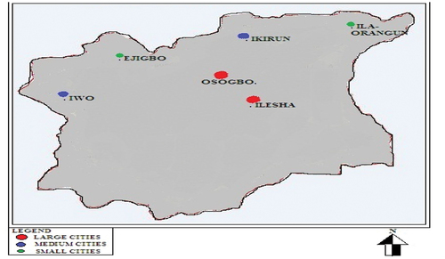 Figure 2. Selected cities in Osun state Nigeria.