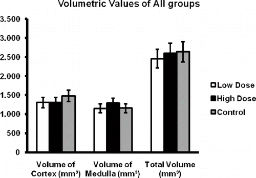 Figure 2. The volumetric values of all groups ± SEM are summarized.