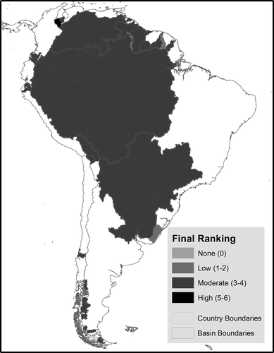 Figure 12. Final risk rankings of basin-country units in South America.