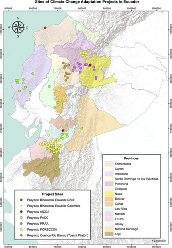 Figure 2. Map of project sites across Ecuador’s portfolio of internationally funded climate change adaptation projects.