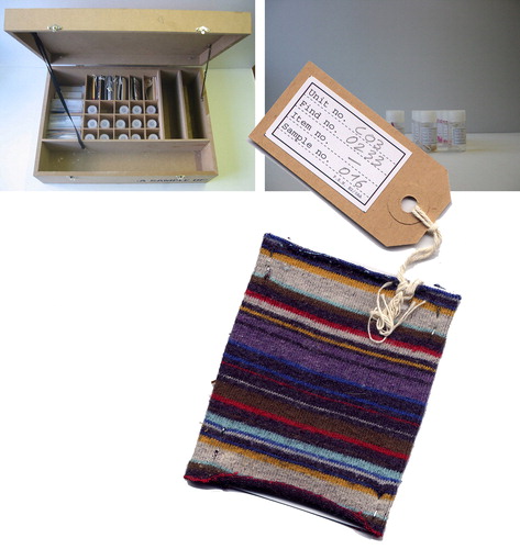 Figure 6a, 6b and 6c Home no. 7 (a sample of): the box; materials samples in phials and rectangular material sample.
