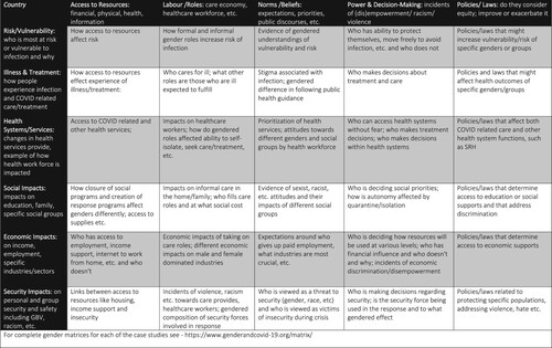 Figure 1. COVID-19 Gender Matrix Code Table.