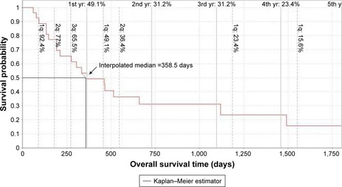 Figure 5 Kaplan–Meier plot of overall survival of all 28 patients.