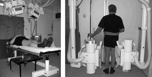 Figure 2. Radiostereometric examination in supine and standing position.