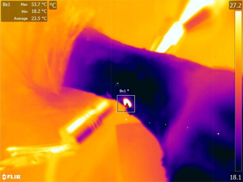 Figure 4. Temperature value immediately after removing the drill bit from the porcine femur bone. Bx1, box 1 (Max 53.7 °C; Min 18.2 °C; Average 23.5 °C).