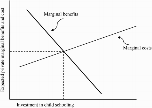 Figure 1: Expected private marginal benefits and costs for investment in children's schooling