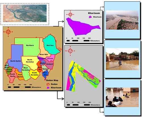 Figure 2. Study area and flood disasters effectiveness.