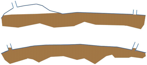 Figure 9. The storage bag, ~75% filled with manure and completely filled up (below). When not completely filled, a gas filled headspace is created below one of more vents. Methane can migrate into this headspace and can escape the storage through the flexible hose. When completely filled, vents are locked and methane collection from the vents is hindered.