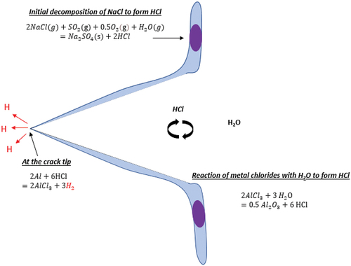 Figure 15. Schematic representation of the hydrogen assisted crack propagation mechanism.