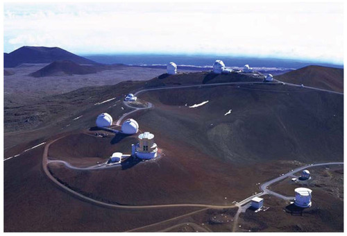 FIGURE 2. A dozen large international telescopes now operate on the summit of Mauna Kea. Photo by Richard Waincoat.