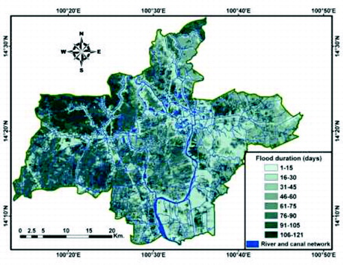 Figure 5. Flood duration estimated from a time series of Radarsat-2 scenes.