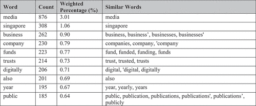 Figure 2. Top 10 most frequently used stemmed words in media articles about SMT’s restructuring published from 13 October 2020 to 6 July 2023.