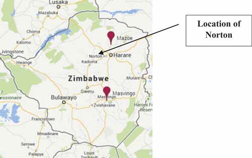 Figure 2. Showing location of Norton in Zimbabwe.