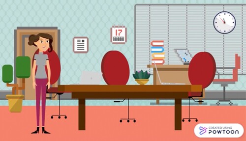 Figure 1. Introduction. Description: A cartoon image of the researcher stands to the left of a table. There are three office chairs around the table.