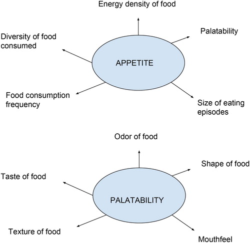 Figure 2. Schematic representation of the main factors involved in appetite and diet palatability in cats.