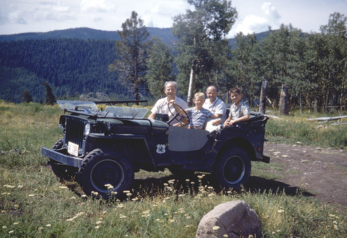 Fig. 22. Bethe and Fermi with boys Nick King and Paul Teller in the Jemez mountains, New Mexico, 1946. Photograph by L. D. P. King, collaborator on the first-ever DT cross-section measurement (1943).