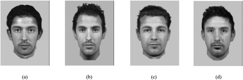 Figure 2. Composites of footballer Adam Lallana. They were constructed by a different person after (a) 10 s encoding duration without knife present, (b) 10 s with knife, (c) 30 s without knife and (d) 30 s with knife.