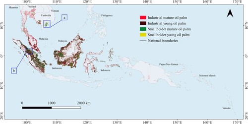 Figure 4. Spatial distribution map of oil palm subclasses in Southeast Asia and Pacific.