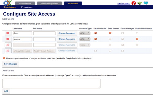 Figure 6. ODK Aggregate Site Admin section.