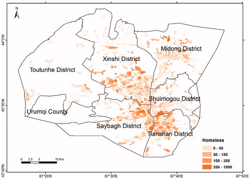 Figure 15. Number of homeless people for each section in Urumqi.