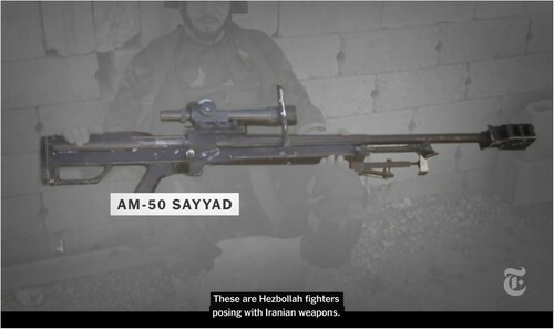 Figure 6. Screengrab 6: A weapon is singled out and the background desaturated in How Did Iran’s Qassim Suleimani Wield Power? We Tracked the Quds Force Playbook. © 2020 THE NEW YORK TIMES COMPANY.