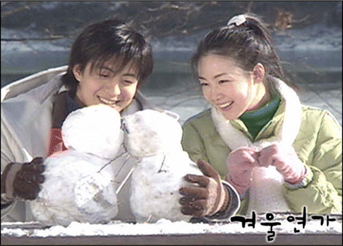 Figure 5. The kissing snowman and snowwoman with the characters in the TV series Winter Sonata (still).