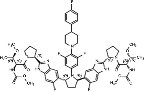 Figure 4 The chemical structure of pibrentasvir (C57H65F5N10).