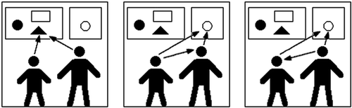 Figure 1. Checking attention (a), following attention (b) and directing attention(c).